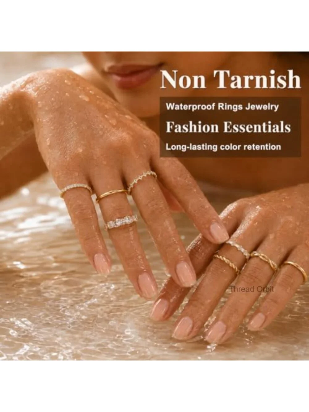 8 Pcs Stackable Rings Set 14K Gold Plated Cubic Zirconia Dainty Statement